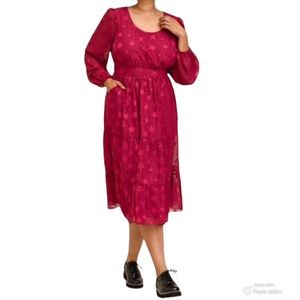 TORRID Midi Clip Dot Chiffon Tiered Dress (Burgundy)